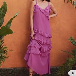 NWT Loft Pink Ruffle Strappy Maxi Dress, Size 00P